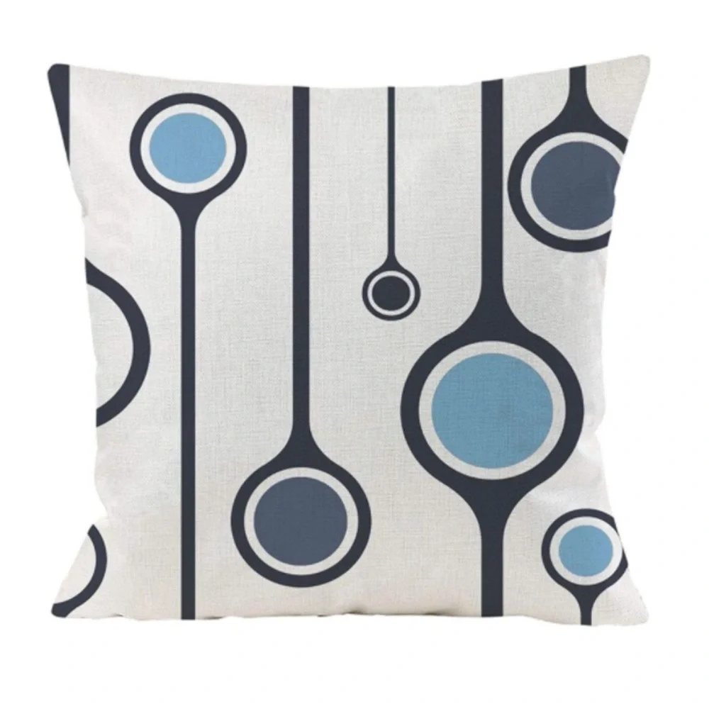 Luxury Home | Set of 4 Two Tone Blue & White Geo Pattern Throw Pillow Covers